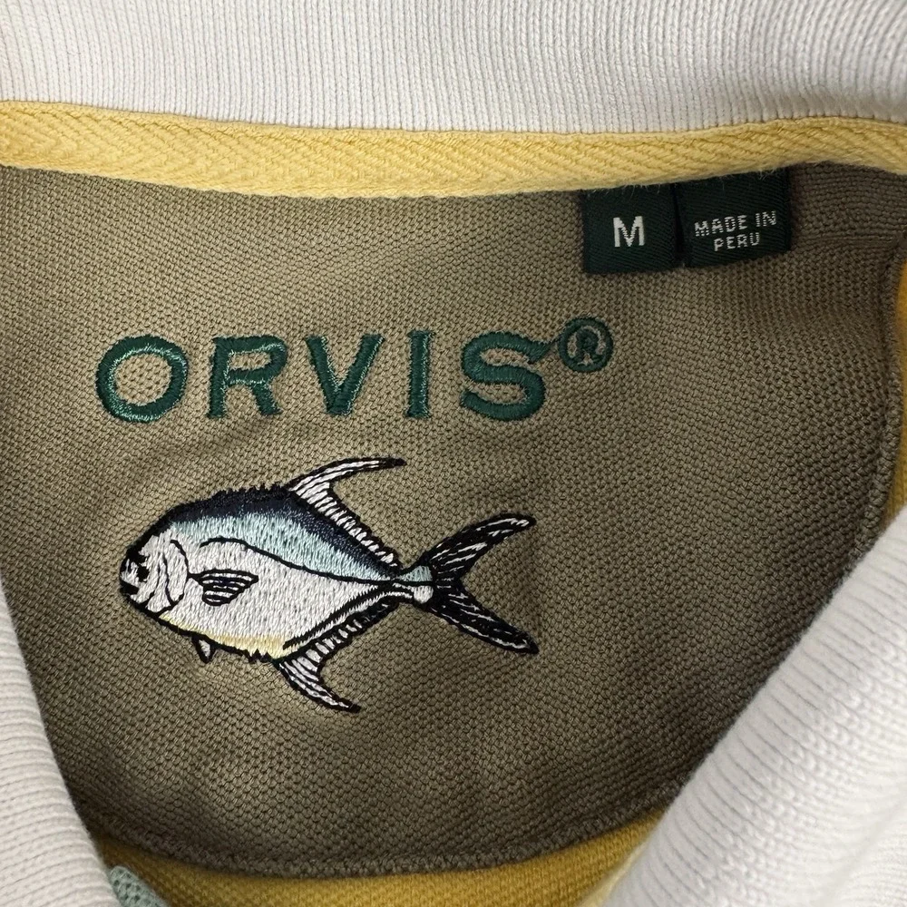 Orvis Color Block Men Medium Classic Polo Shirt‎ Short Sleeve Logo  Green Yellow